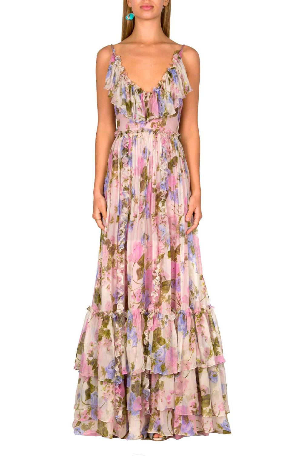 Luisa Beccaria Maxi abito arricciato in chiffon floreale Promozione Limitata