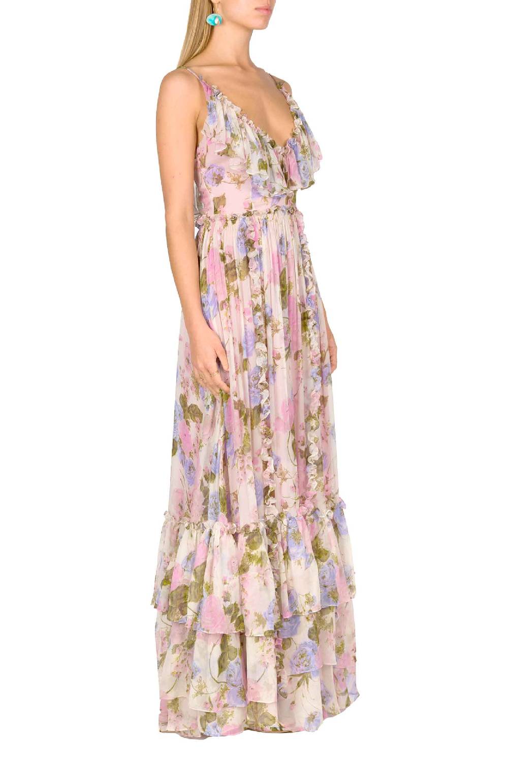 Luisa Beccaria Maxi abito arricciato in chiffon floreale Promozione Limitata