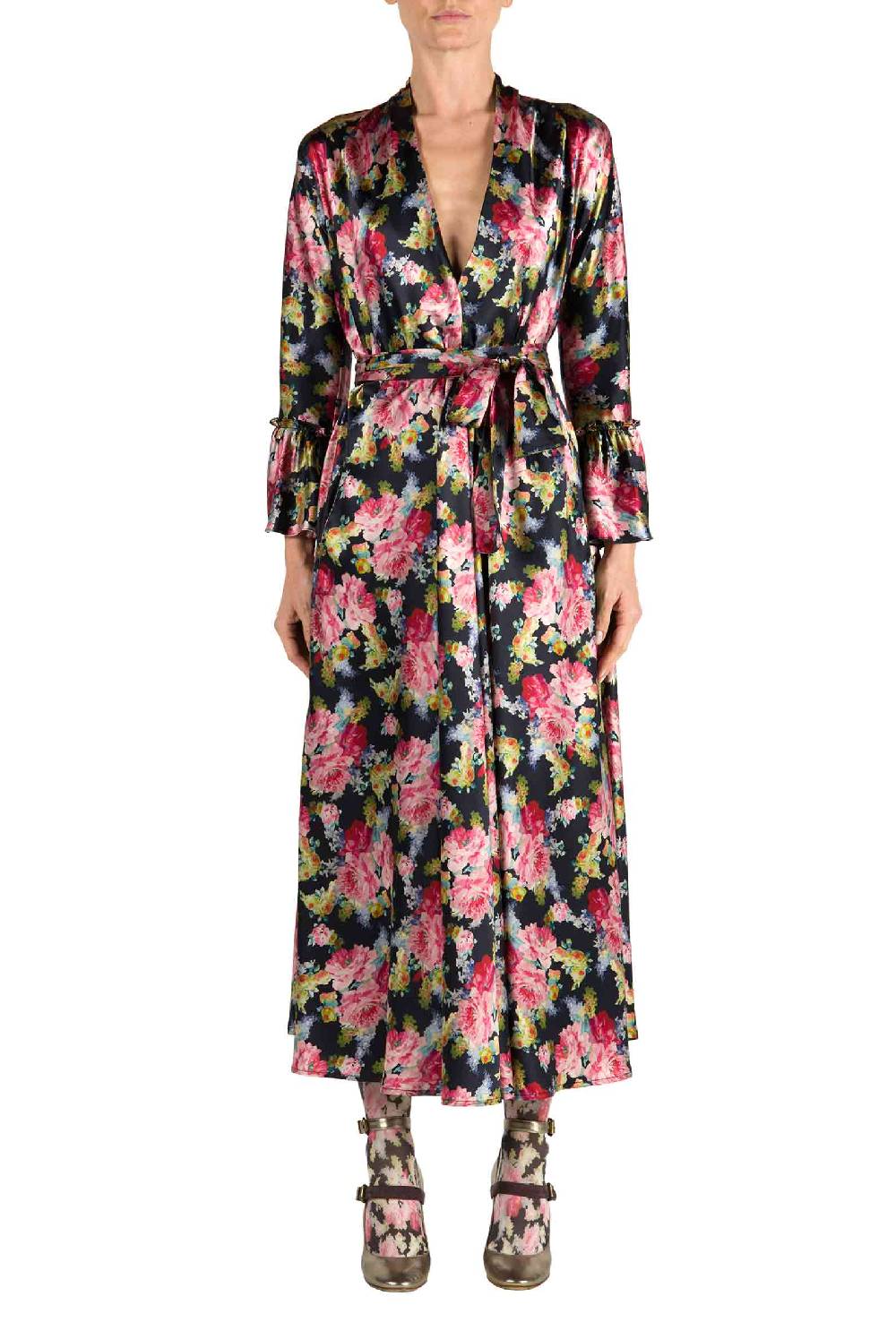 Luisa Beccaria Abito Luisa Wrap Satin Floreale Stampa Rose Fino Al -60%