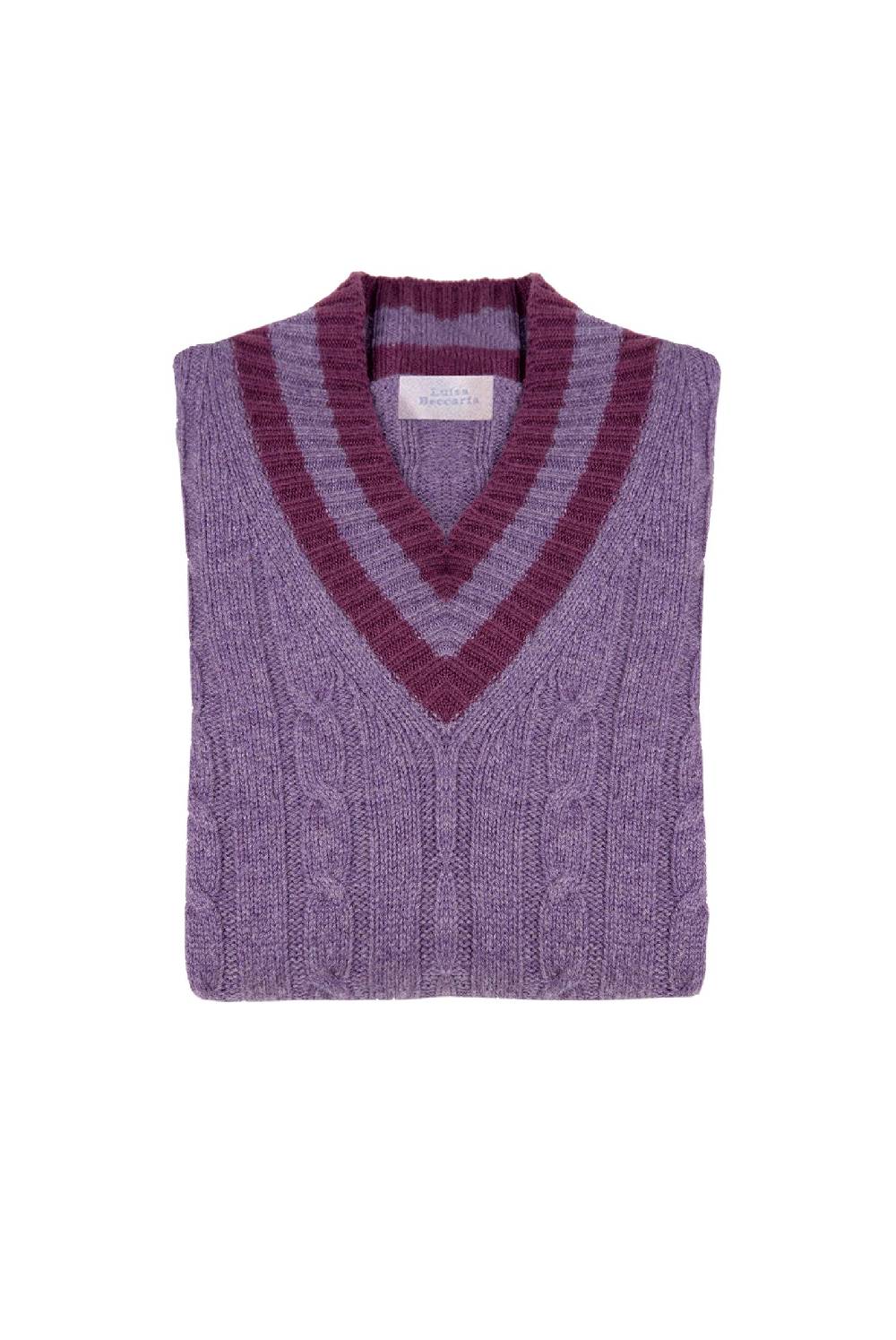 Luisa Beccaria Maglia viola in cashmere a trecce con scollo a V Novità