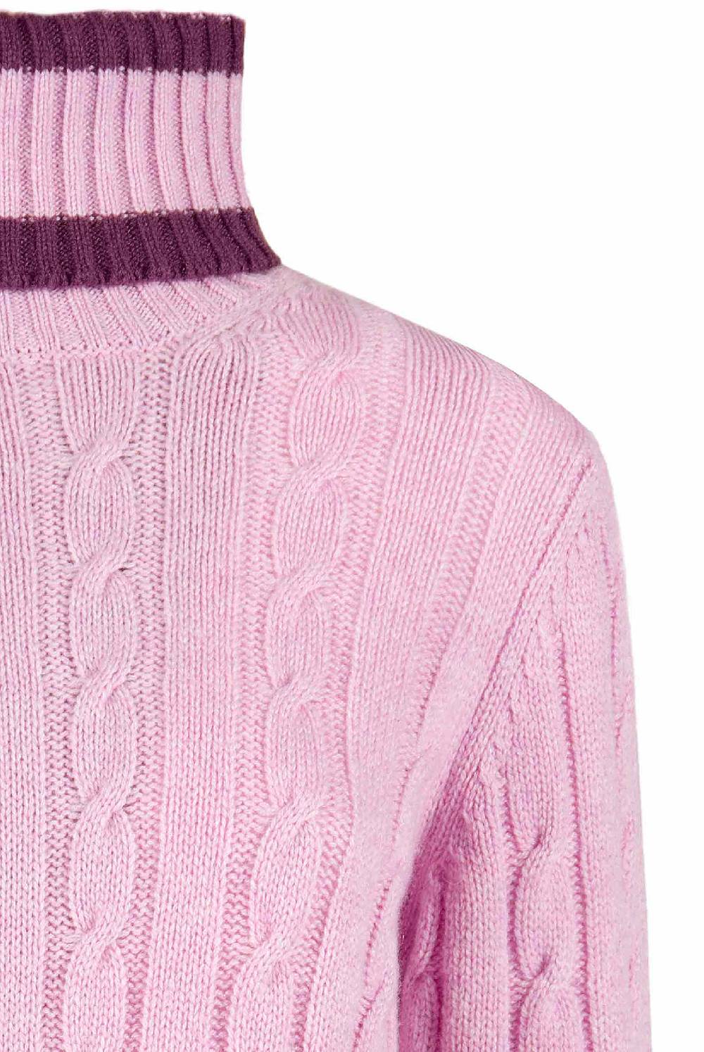 Luisa Beccaria Maglione dolcevita in cashmere a trecce rosa In Vendita