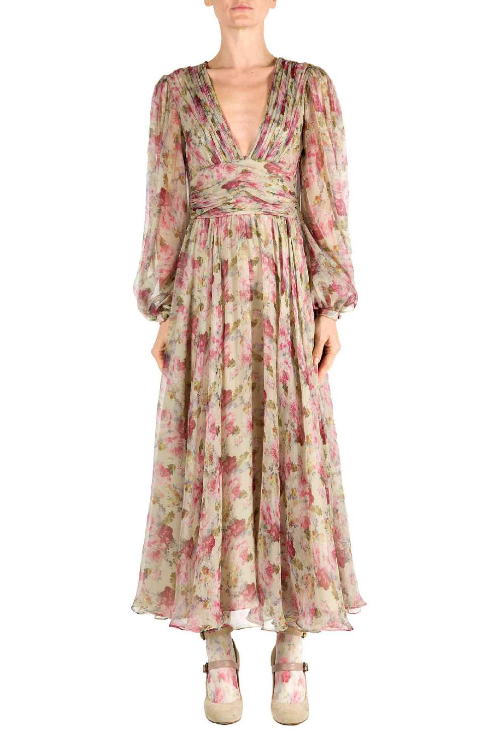 Luisa Beccaria Abito in chiffon con rose stampate Offerta speciale