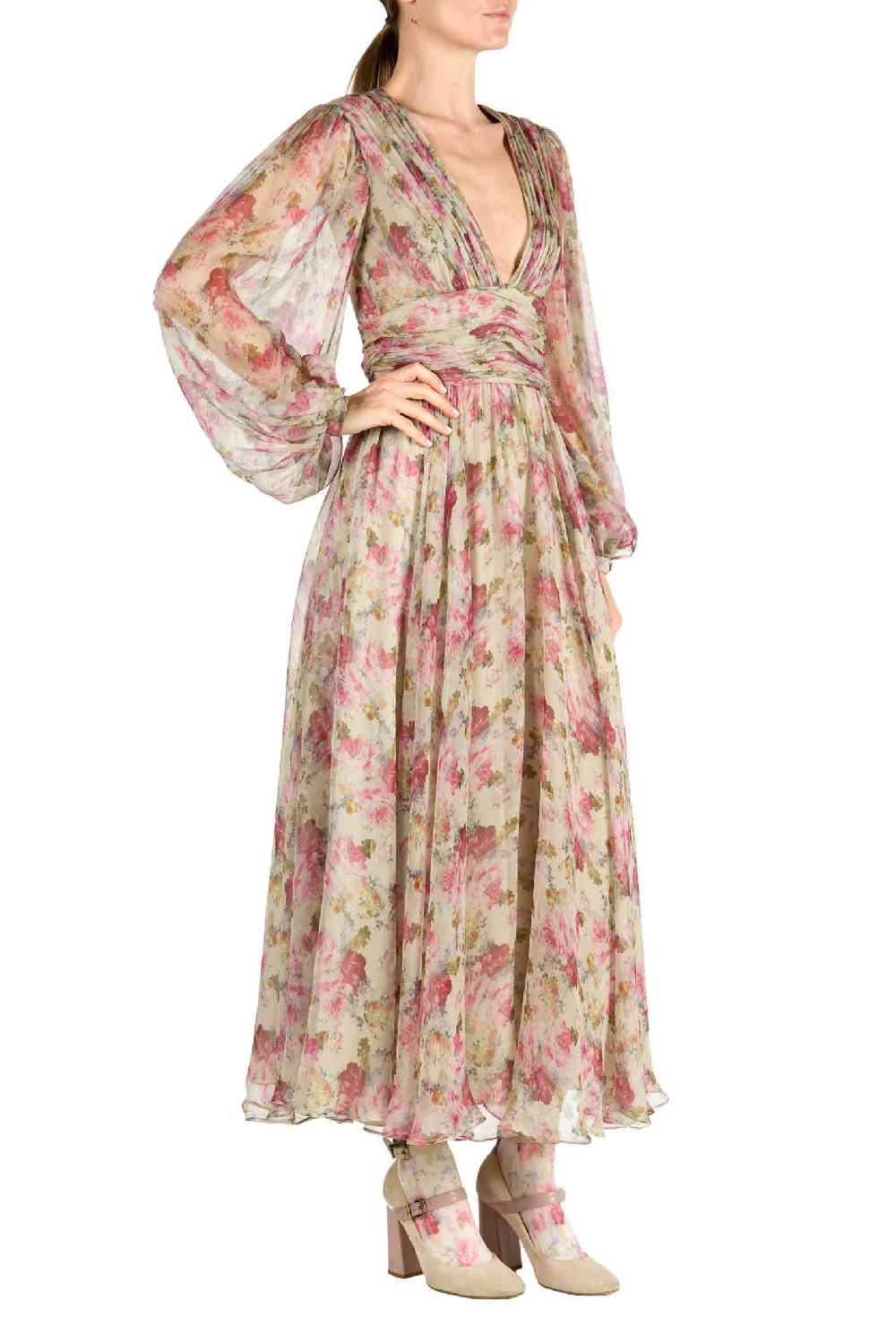 Luisa Beccaria Abito in chiffon con rose stampate Offerta speciale