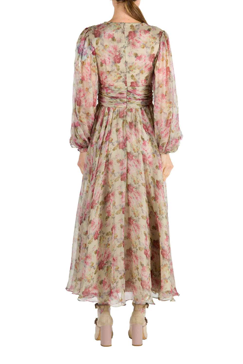 Luisa Beccaria Abito in chiffon con rose stampate Offerta speciale