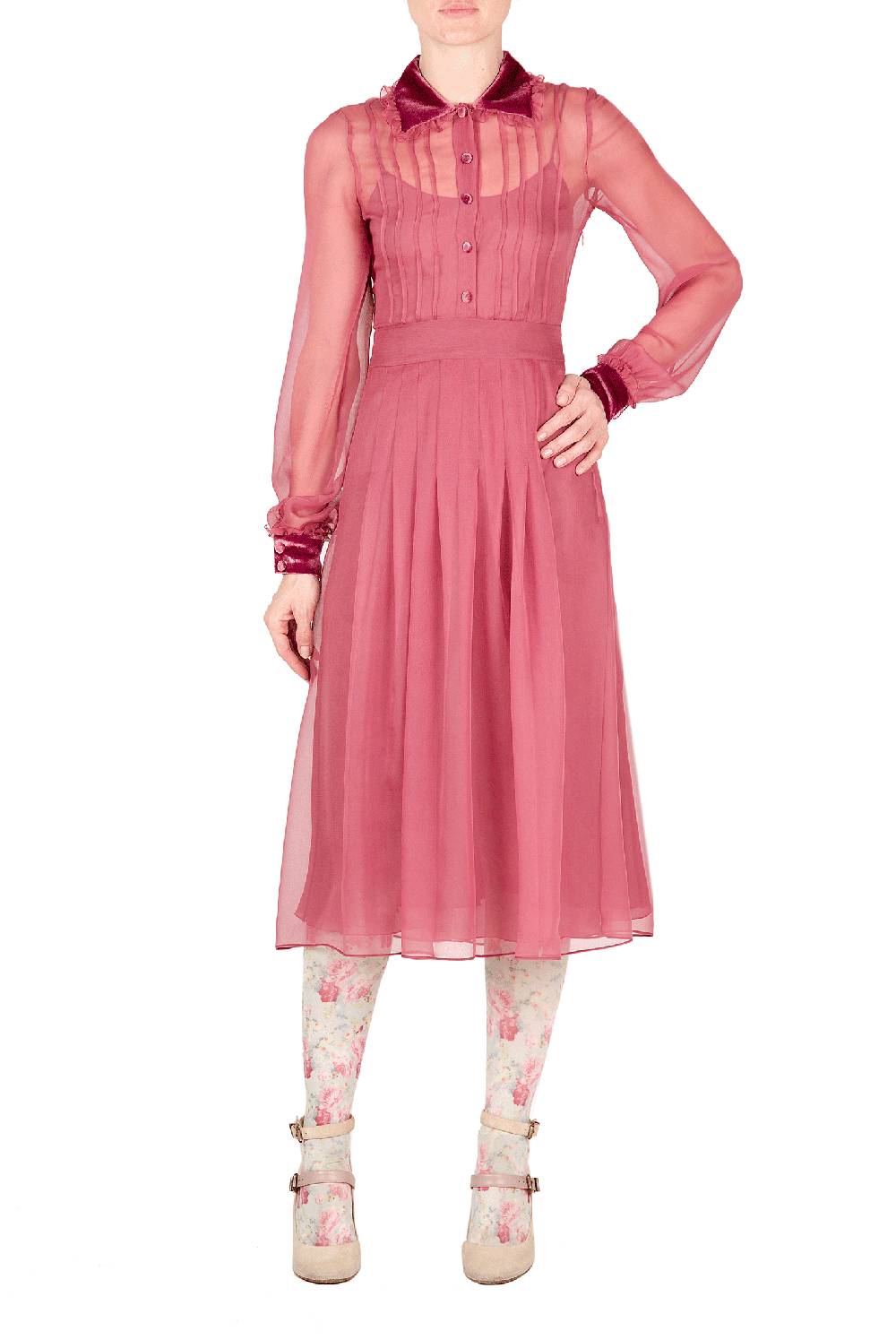 Luisa Beccaria Abito in chiffon con passamaneria in velluto Comprare a buon mercato