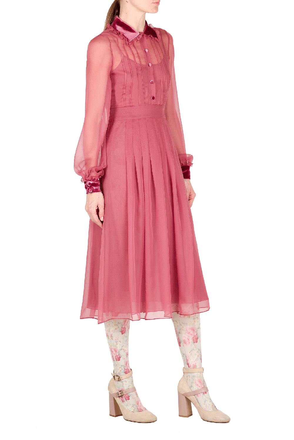 Luisa Beccaria Abito in chiffon con passamaneria in velluto Comprare a buon mercato