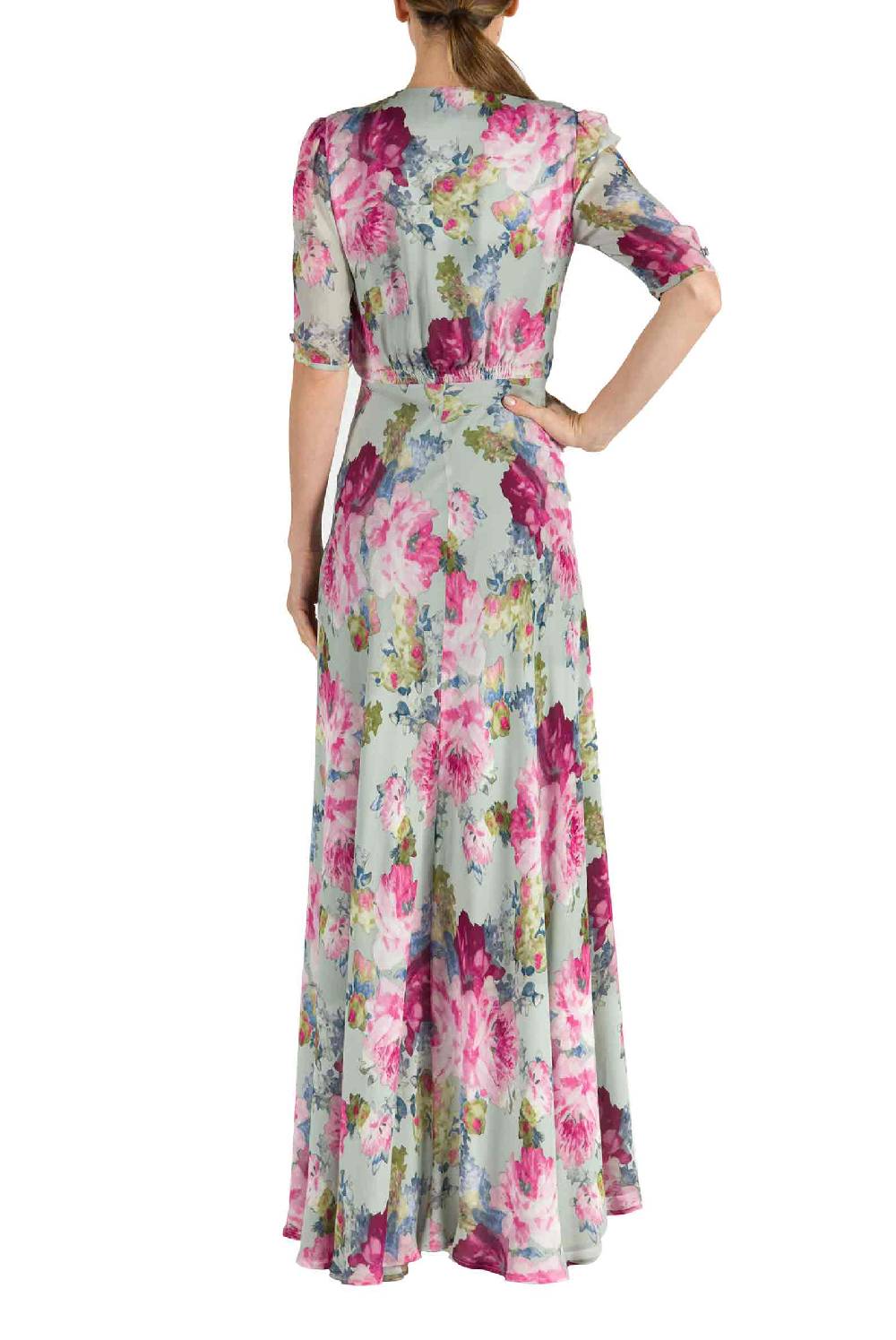 Luisa Beccaria Abito Bottoncino in Crepe Stampa Floreale Rose Vendite stagionali