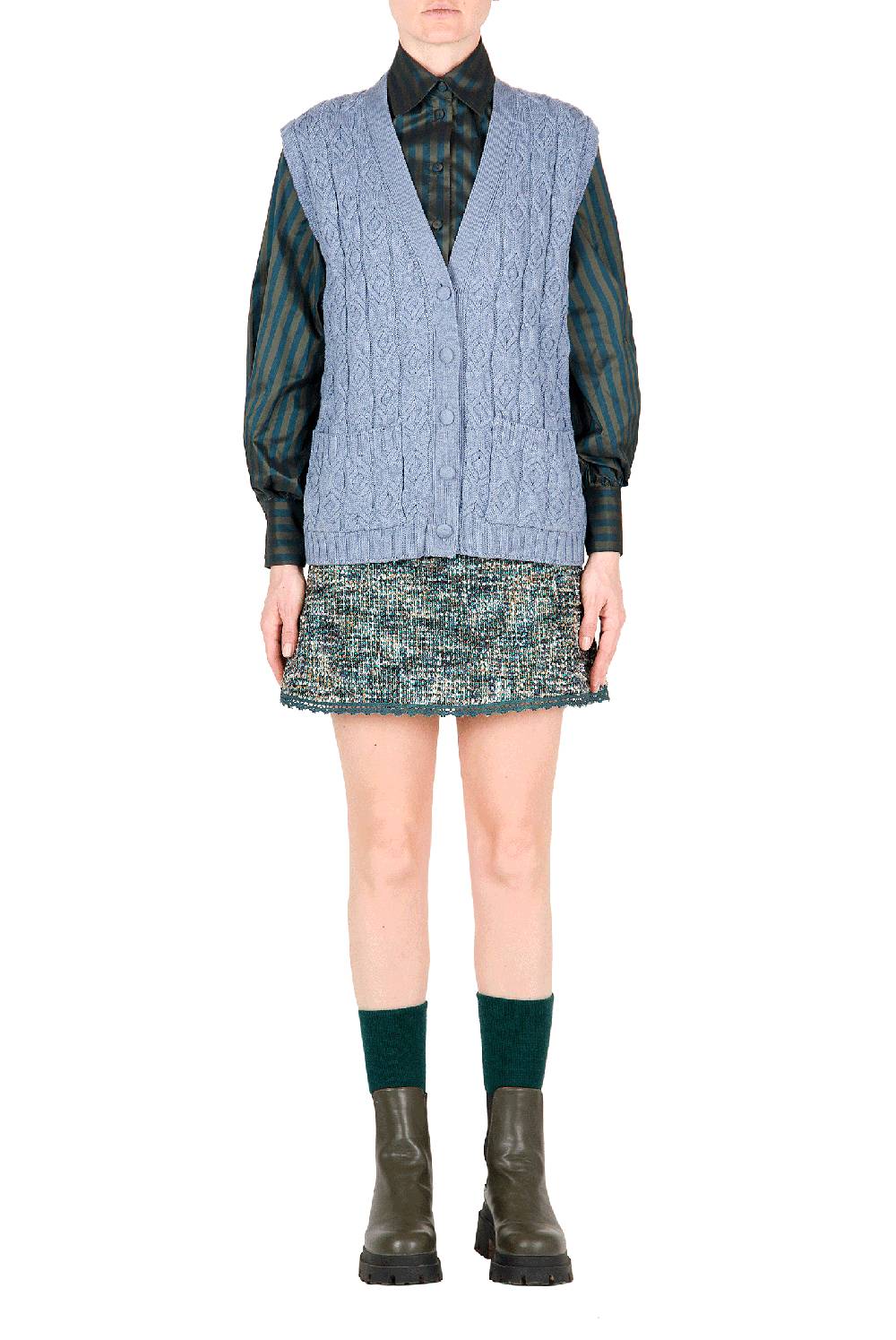 Luisa Beccaria Gilet in lana ritorta Blu Offerta Giorno del Papà