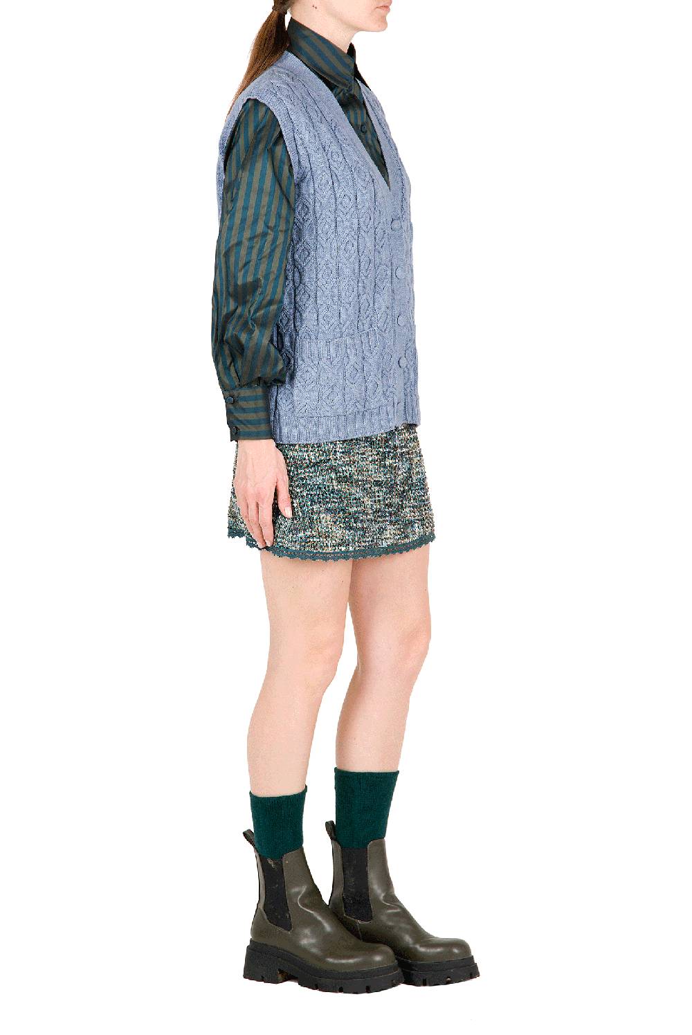 Luisa Beccaria Gilet in lana ritorta Blu Offerta Giorno del Papà