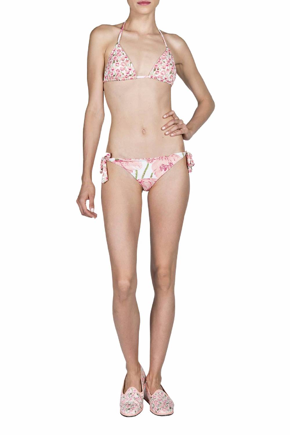 Luisa Beccaria Bikini Triangolo E Slip Rosa Papaveri Double Face Offerte stagionali