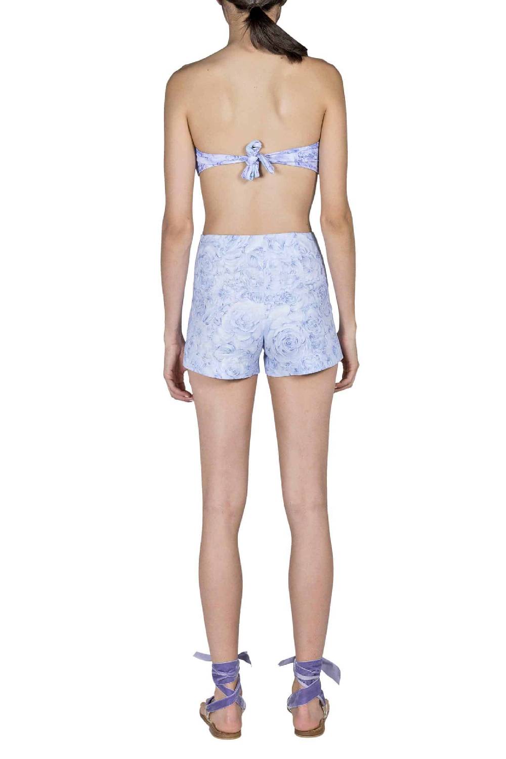 Luisa Beccaria Pantaloncini in lino con stampa rose lilla Offerta settimanale