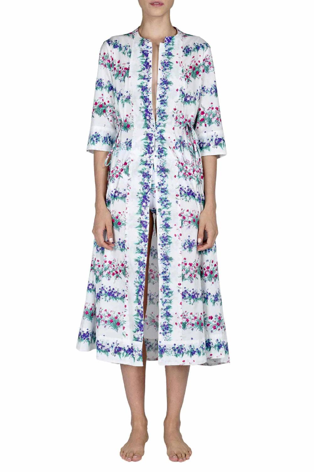 Luisa Beccaria Abito Midi Caftano Blu Stampa Fiori Latest stili