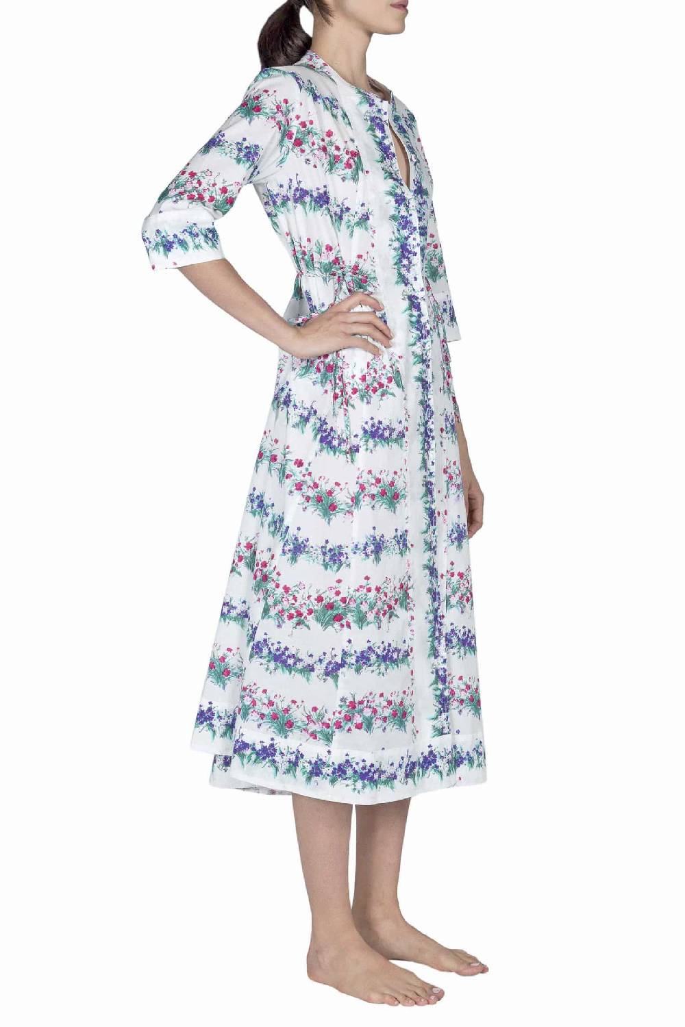 Luisa Beccaria Abito Midi Caftano Blu Stampa Fiori Latest stili