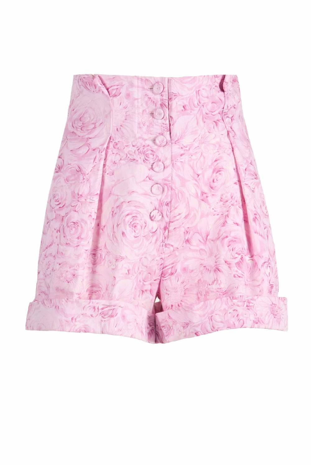 Luisa Beccaria Bermuda in lino con stampa rose Fino al 65% di sconto