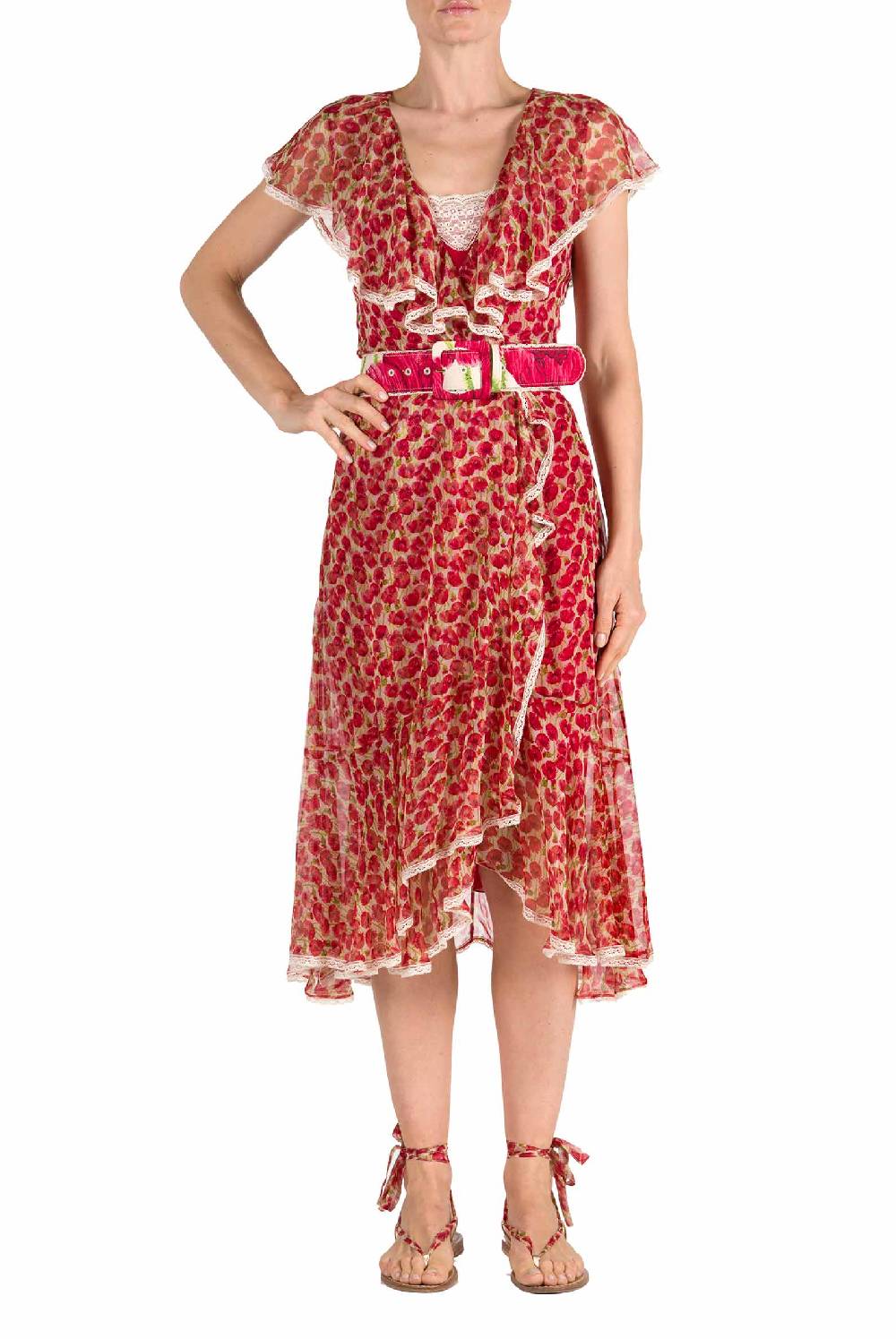 Luisa Beccaria Abito in chiffon con micro papaveri Enormi sconti