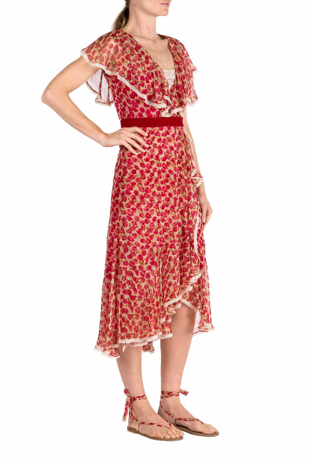Luisa Beccaria Abito in chiffon con micro papaveri Enormi sconti