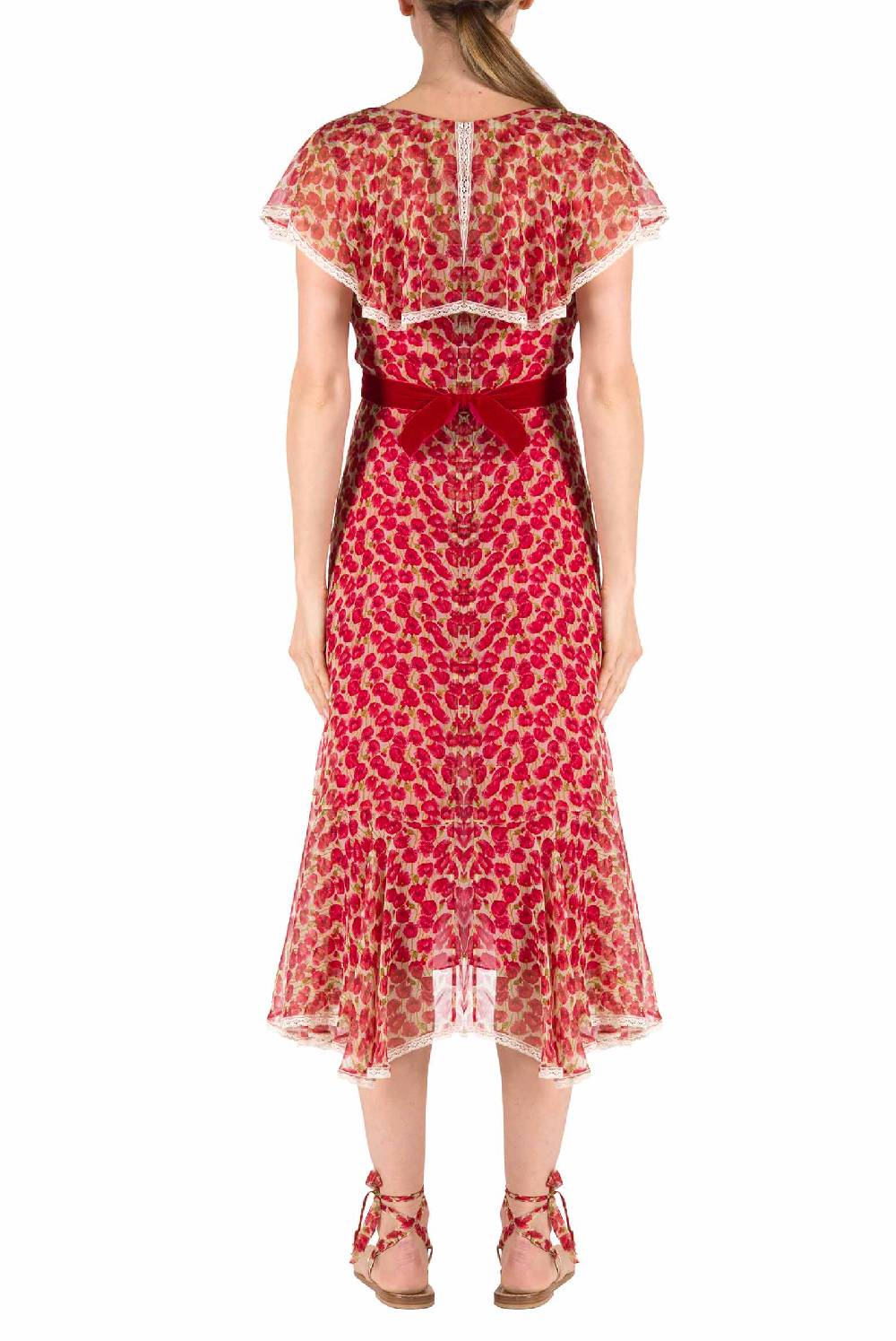 Luisa Beccaria Abito in chiffon con micro papaveri Enormi sconti