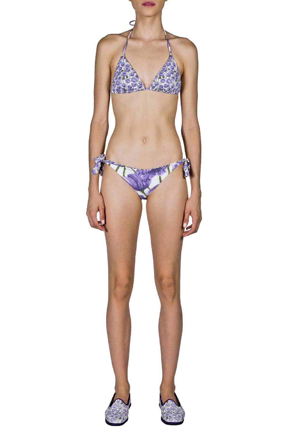 Luisa Beccaria Bikini Triangolo E Slip Lilla Papaveri Double Face Officina