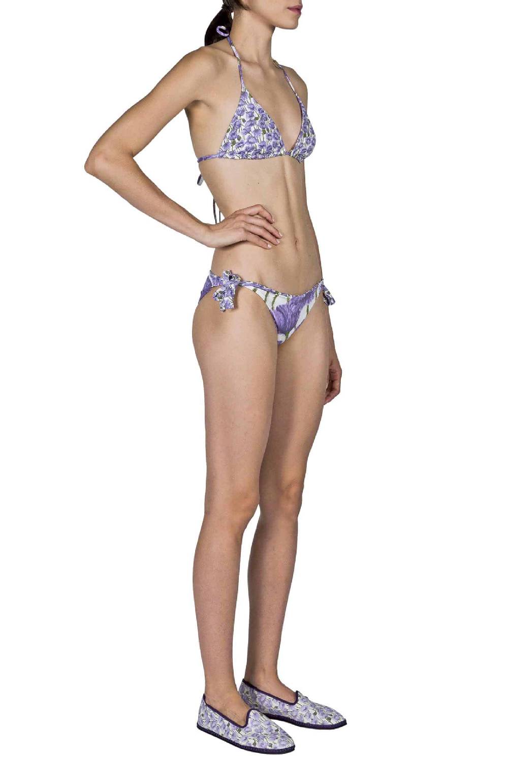 Luisa Beccaria Bikini Triangolo E Slip Lilla Papaveri Double Face Officina