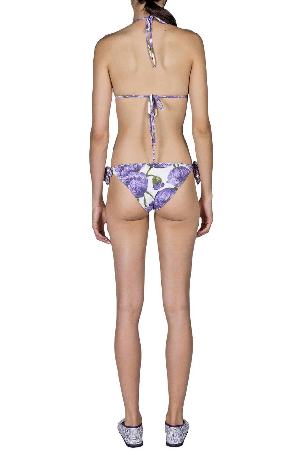 Luisa Beccaria Bikini Triangolo E Slip Lilla Papaveri Double Face Officina