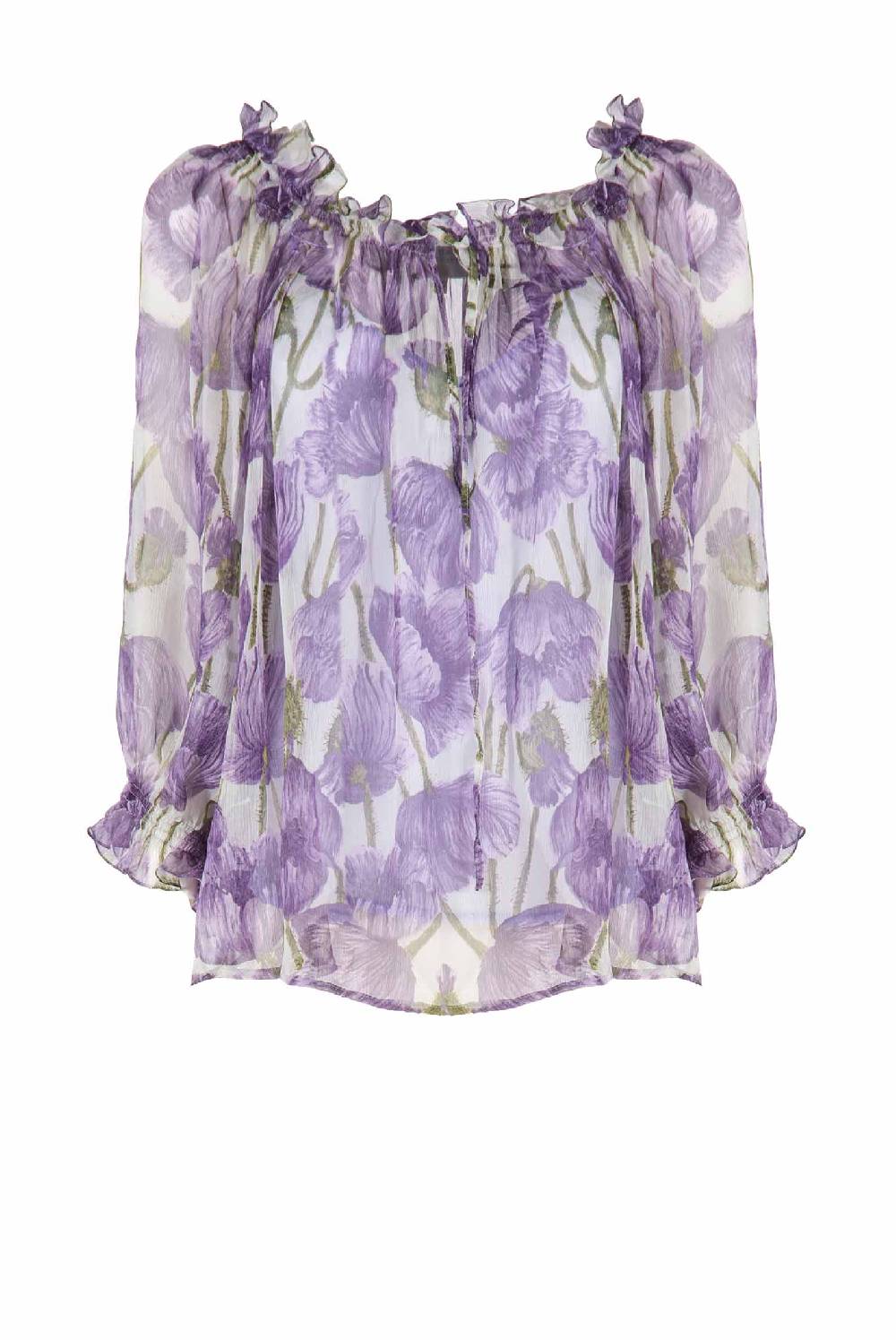 Luisa Beccaria Camicetta in chiffon con papaveri macro Limitato a 3 giorni