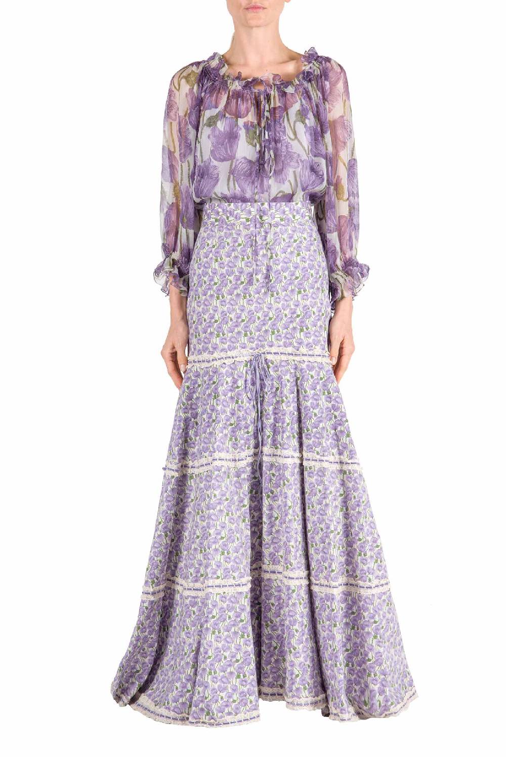 Luisa Beccaria Camicetta in chiffon con papaveri macro Limitato a 3 giorni