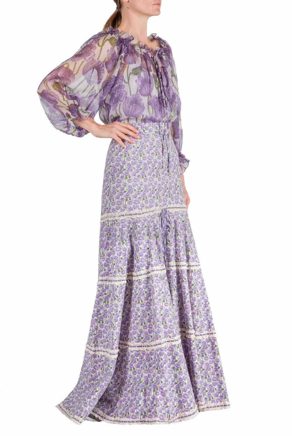 Luisa Beccaria Camicetta in chiffon con papaveri macro Limitato a 3 giorni