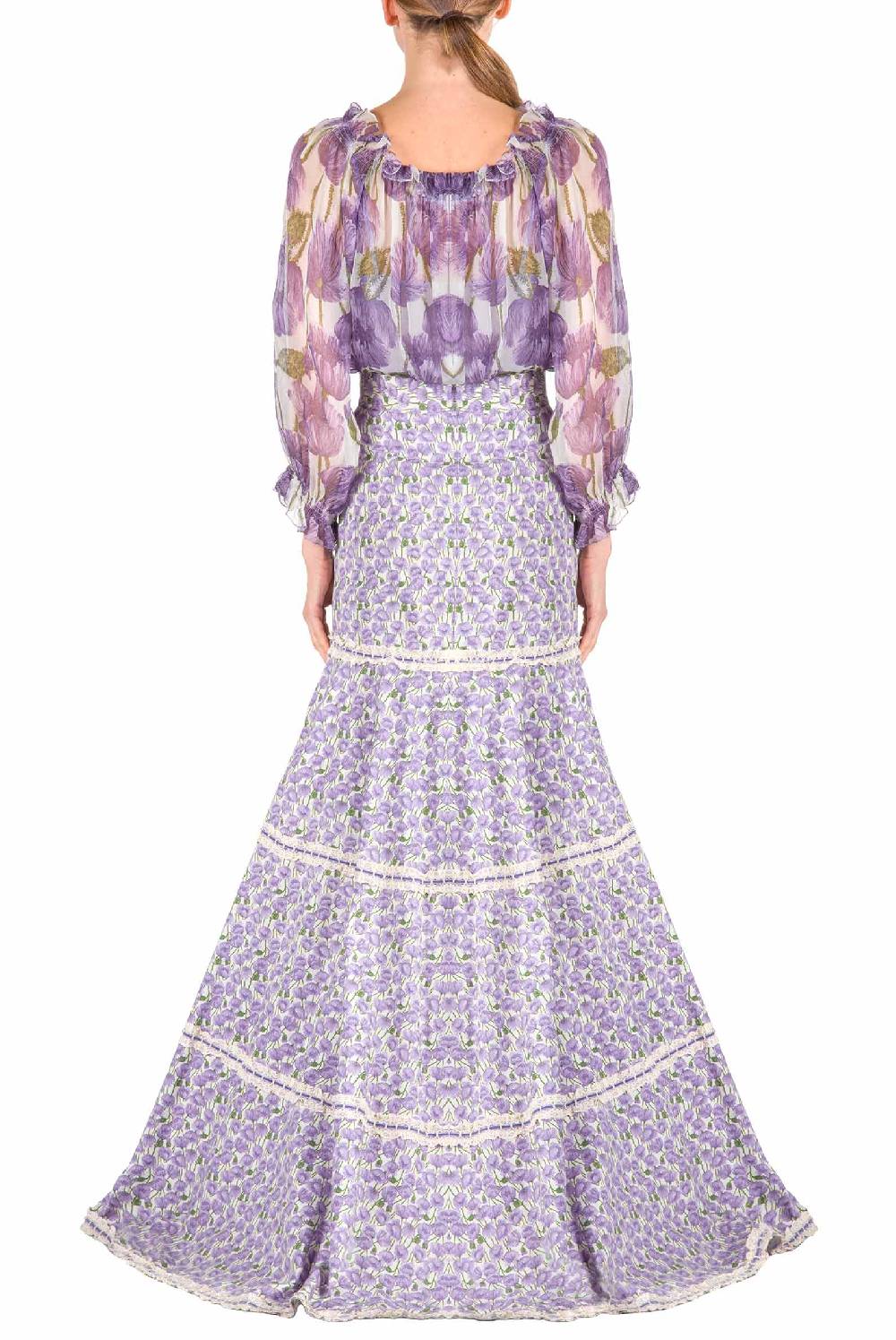Luisa Beccaria Camicetta in chiffon con papaveri macro Limitato a 3 giorni