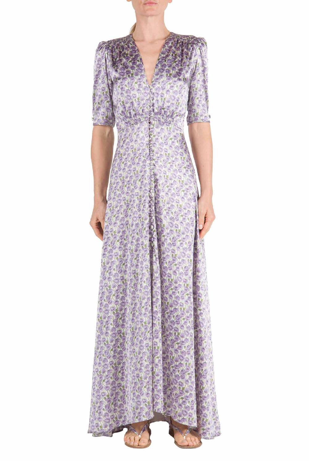 Luisa Beccaria Abito in Raso Bottoncino Micro Papaveri 50% di sconto per tempo limitato