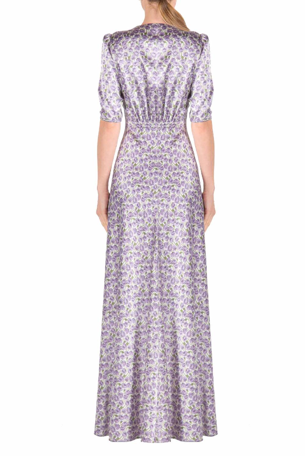 Luisa Beccaria Abito in Raso Bottoncino Micro Papaveri 50% di sconto per tempo limitato