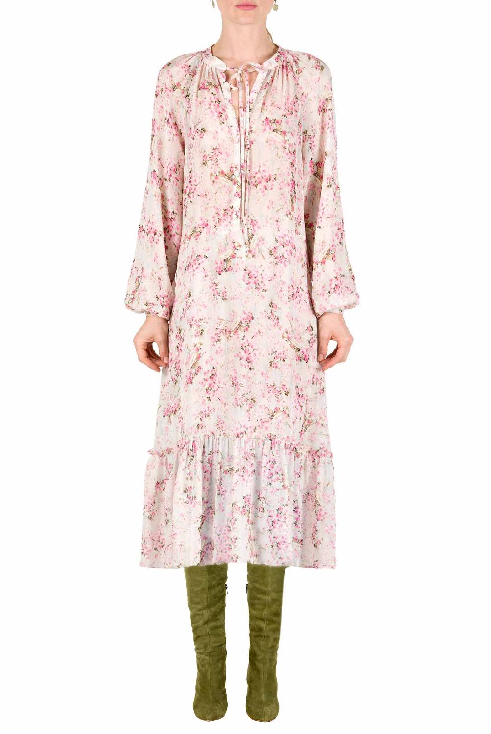 Luisa Beccaria Abito ampio raglan con stampa boccioli di rosa Qualità