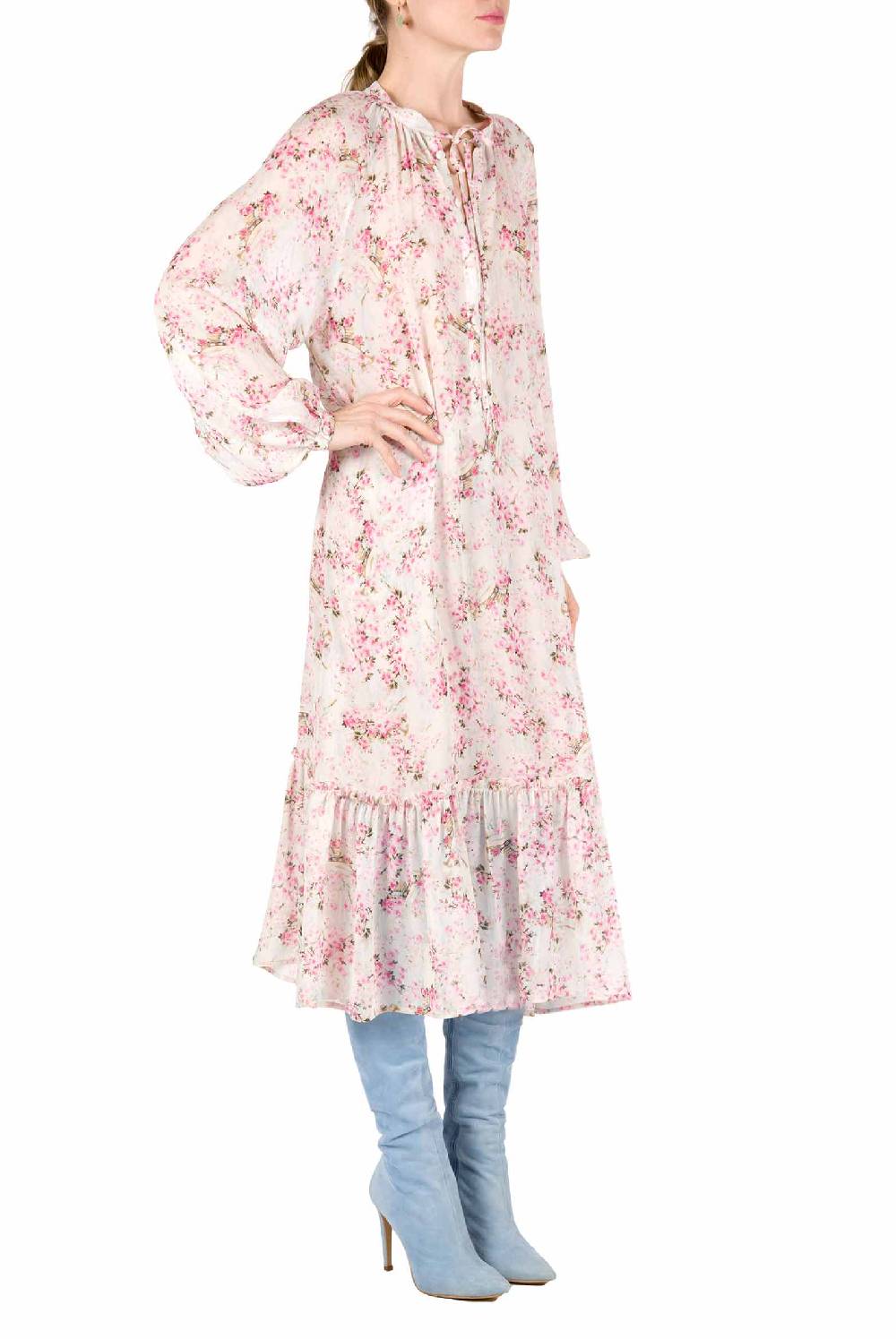 Luisa Beccaria Abito ampio raglan con stampa boccioli di rosa Qualità