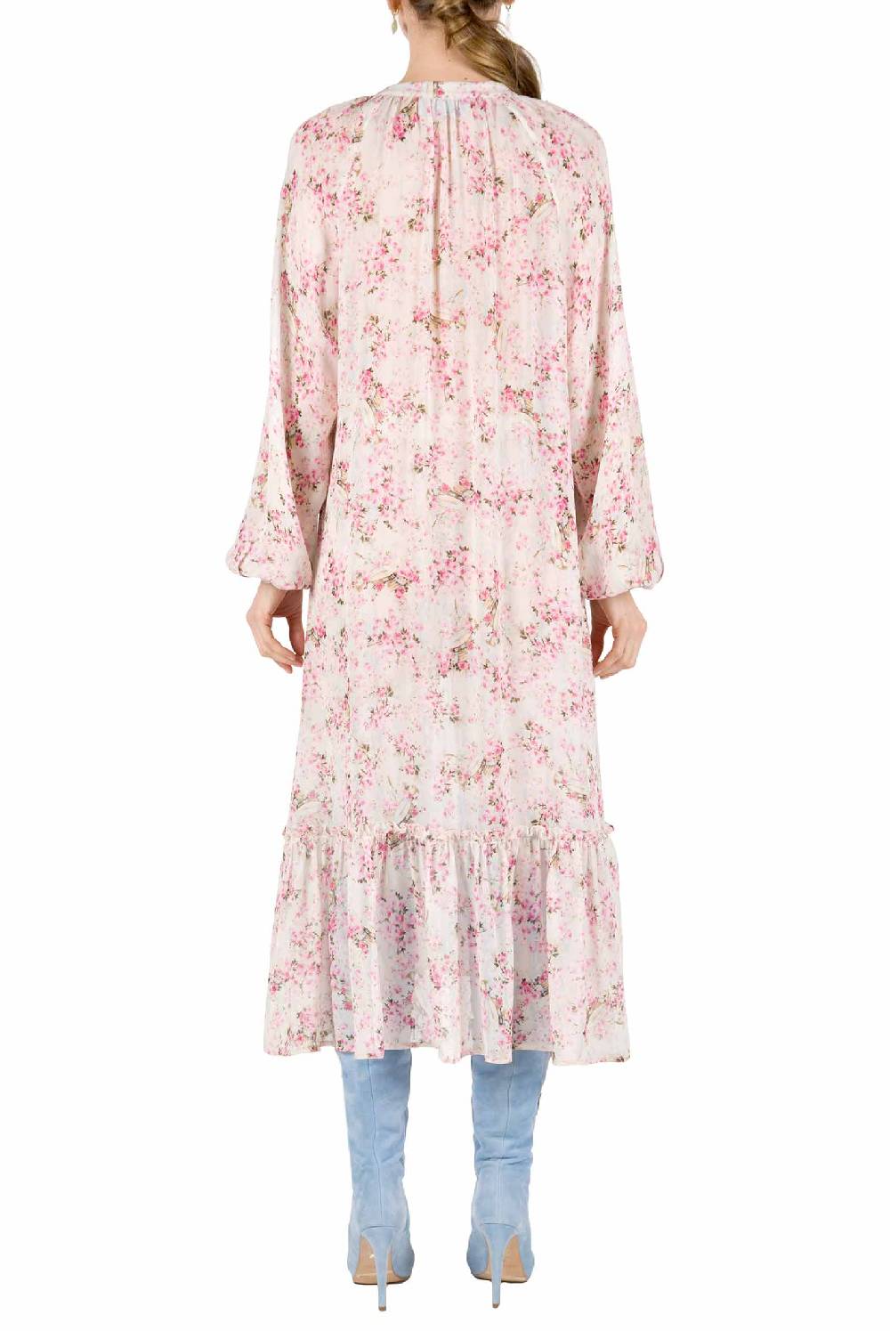 Luisa Beccaria Abito ampio raglan con stampa boccioli di rosa Qualità