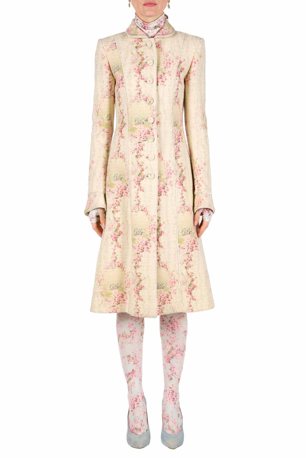 Luisa Beccaria Cappotto Cerchio Di Rose In Lana Con Lurex Vendita