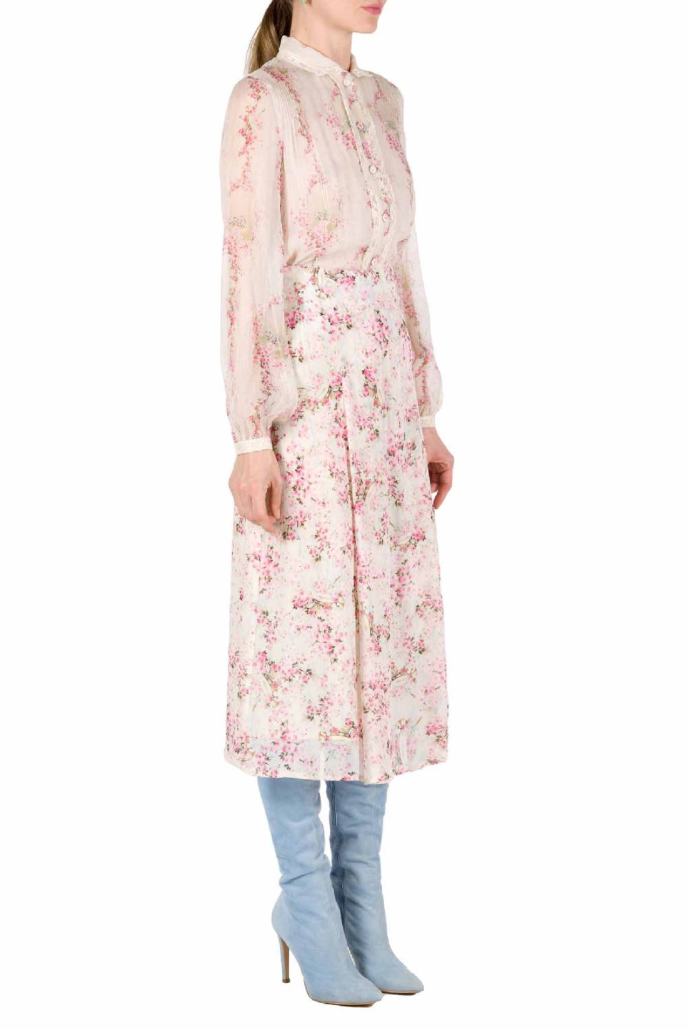 Luisa Beccaria Cerchio Di Rose Camicia In Chiffon Promozione