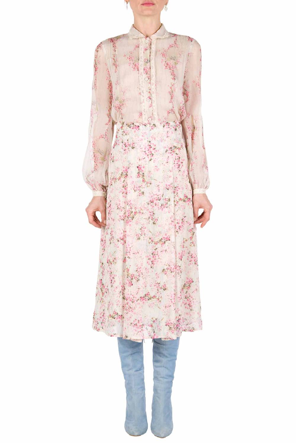 Luisa Beccaria Cerchio Di Rose Camicia In Chiffon Promozione
