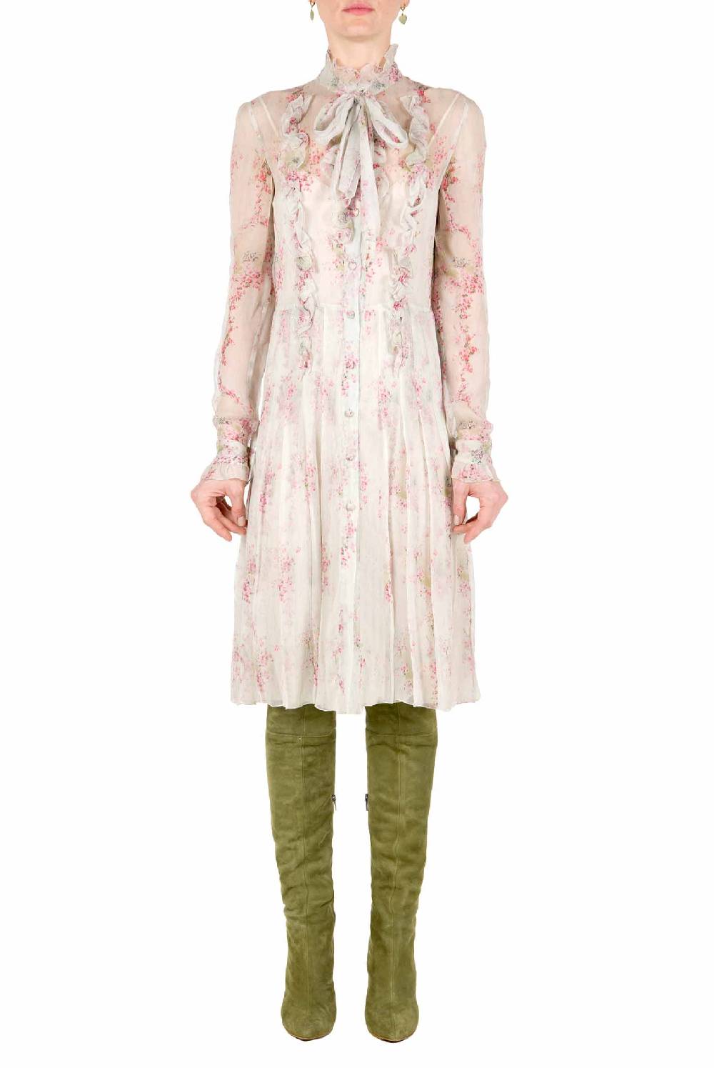 Luisa Beccaria Abito in chiffon a pieghe stampato con cerchi di rose Acquista Ora
