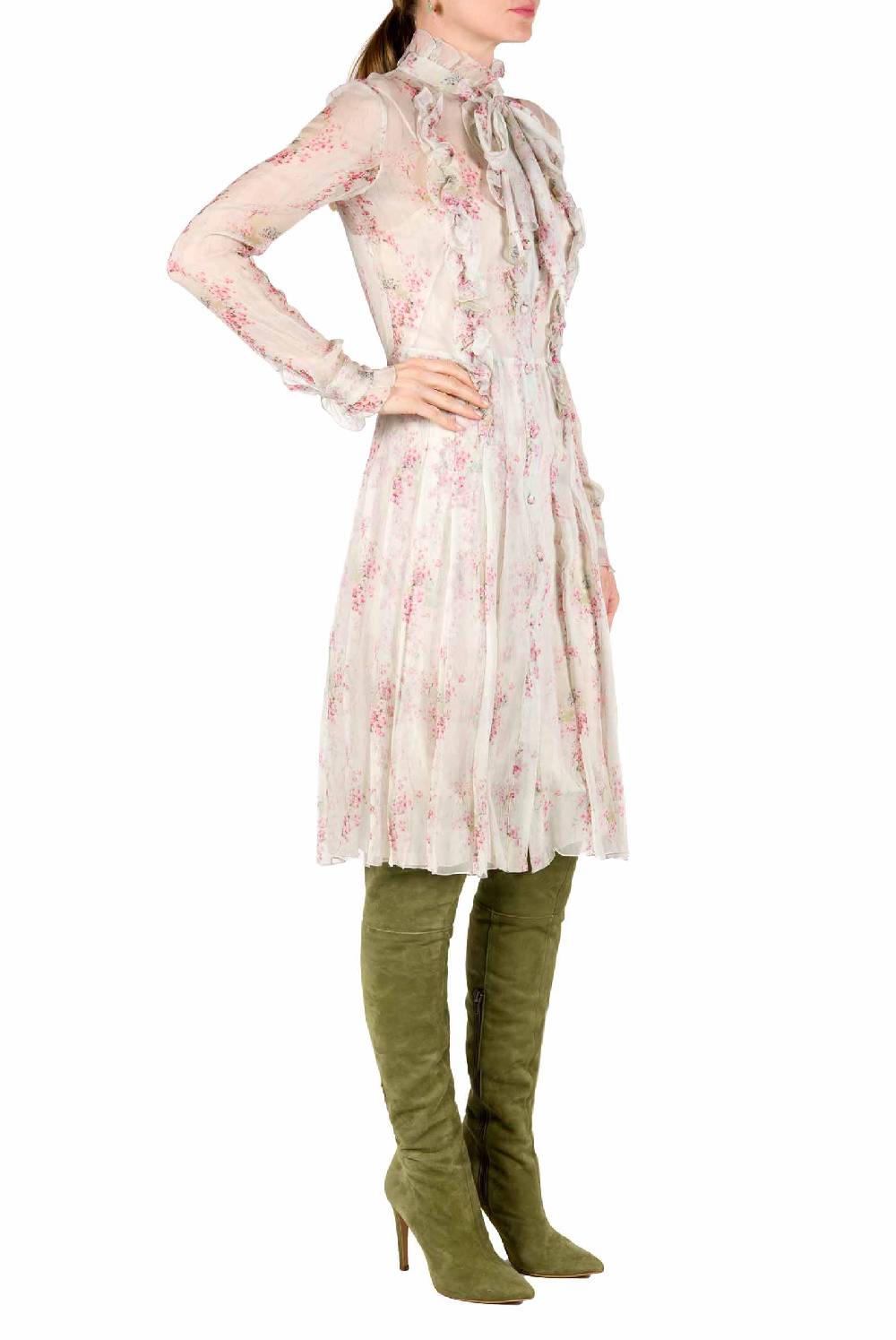 Luisa Beccaria Abito in chiffon a pieghe stampato con cerchi di rose Acquista Ora