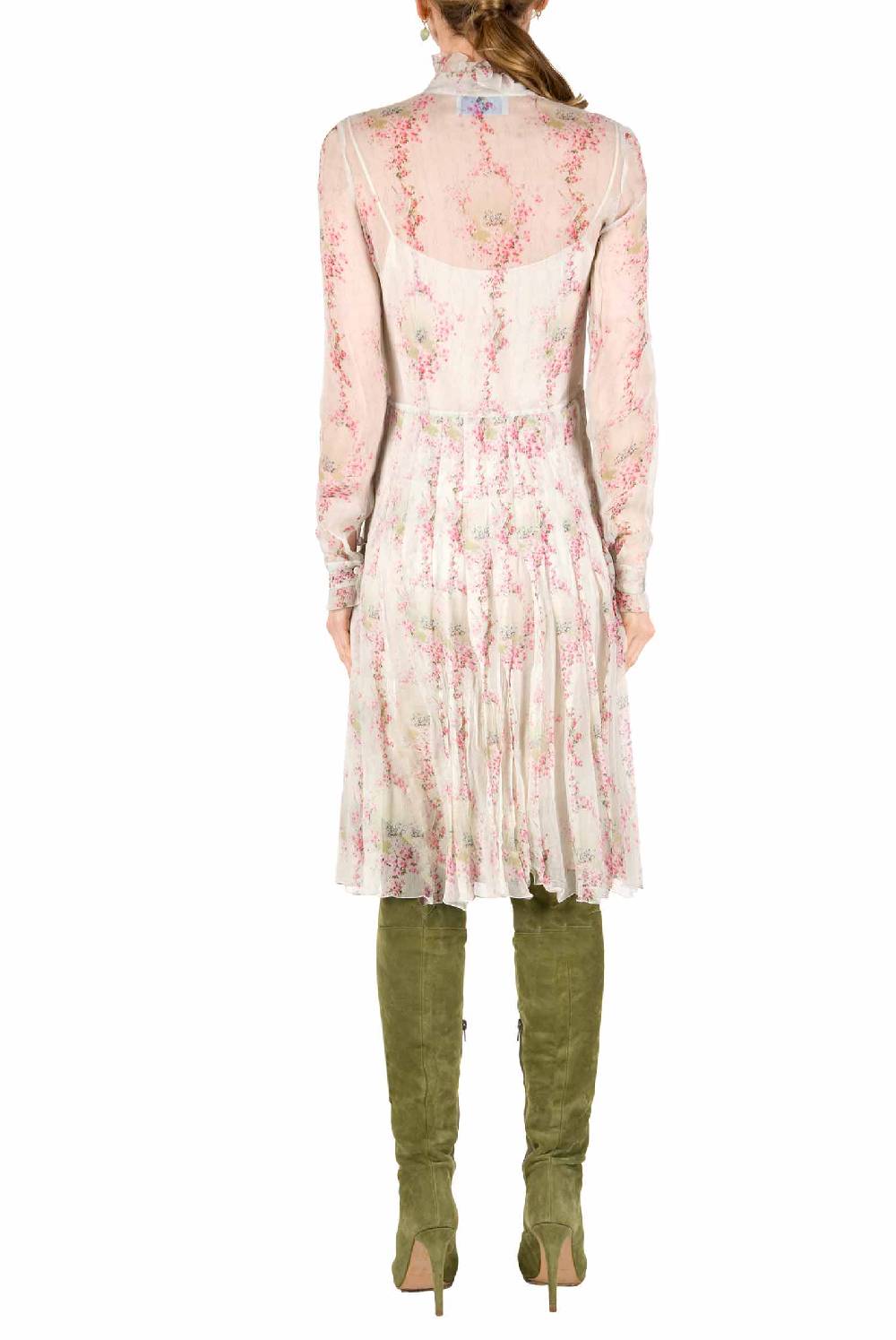 Luisa Beccaria Abito in chiffon a pieghe stampato con cerchi di rose Acquista Ora