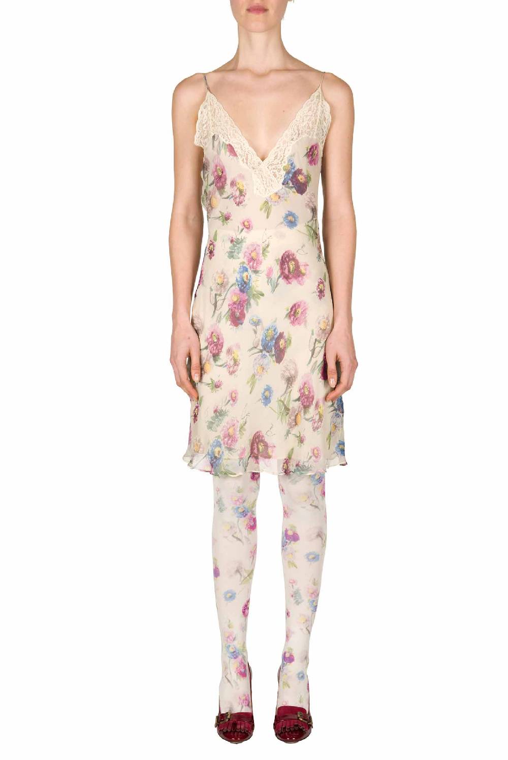 Luisa Beccaria Slipdress Macro Anemoni Con Pizzo Promozione Limitata