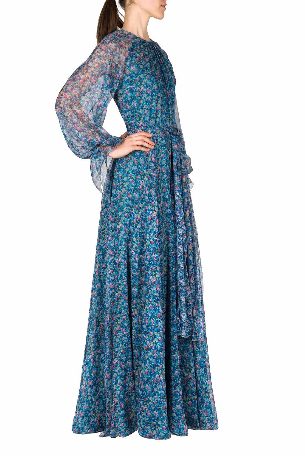 Luisa Beccaria Abito in chiffon plissettato con micro anemoni stampati Fino Al -60%