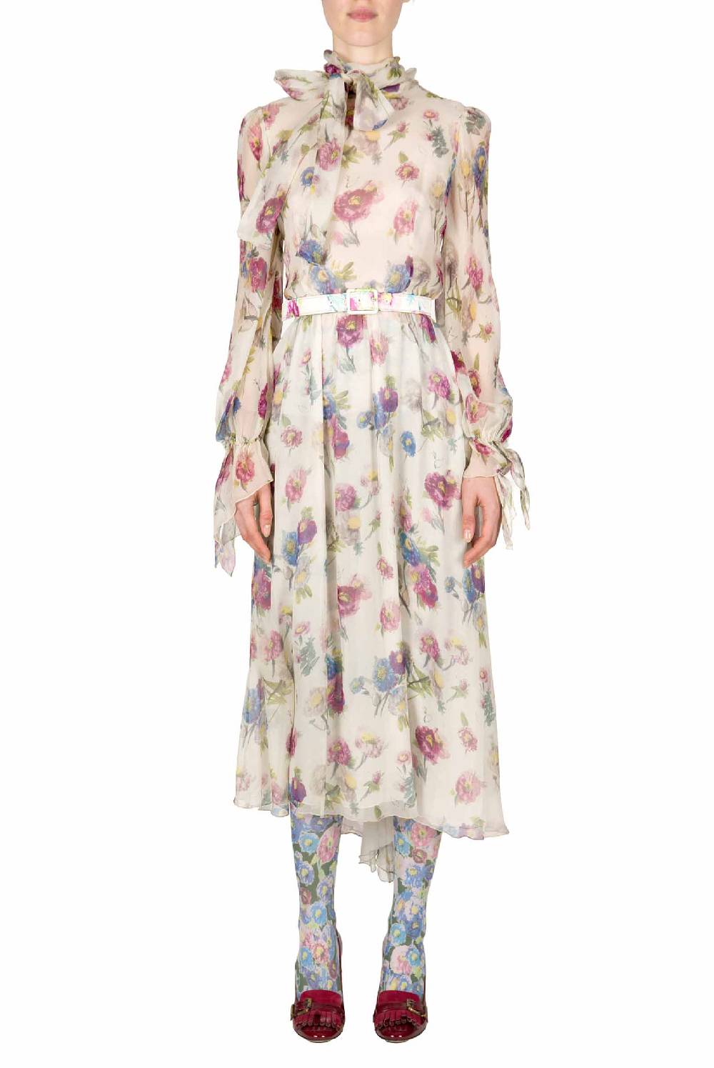 Luisa Beccaria Chiffon Macro Anemoni Abito Con Fascia Shopping Online