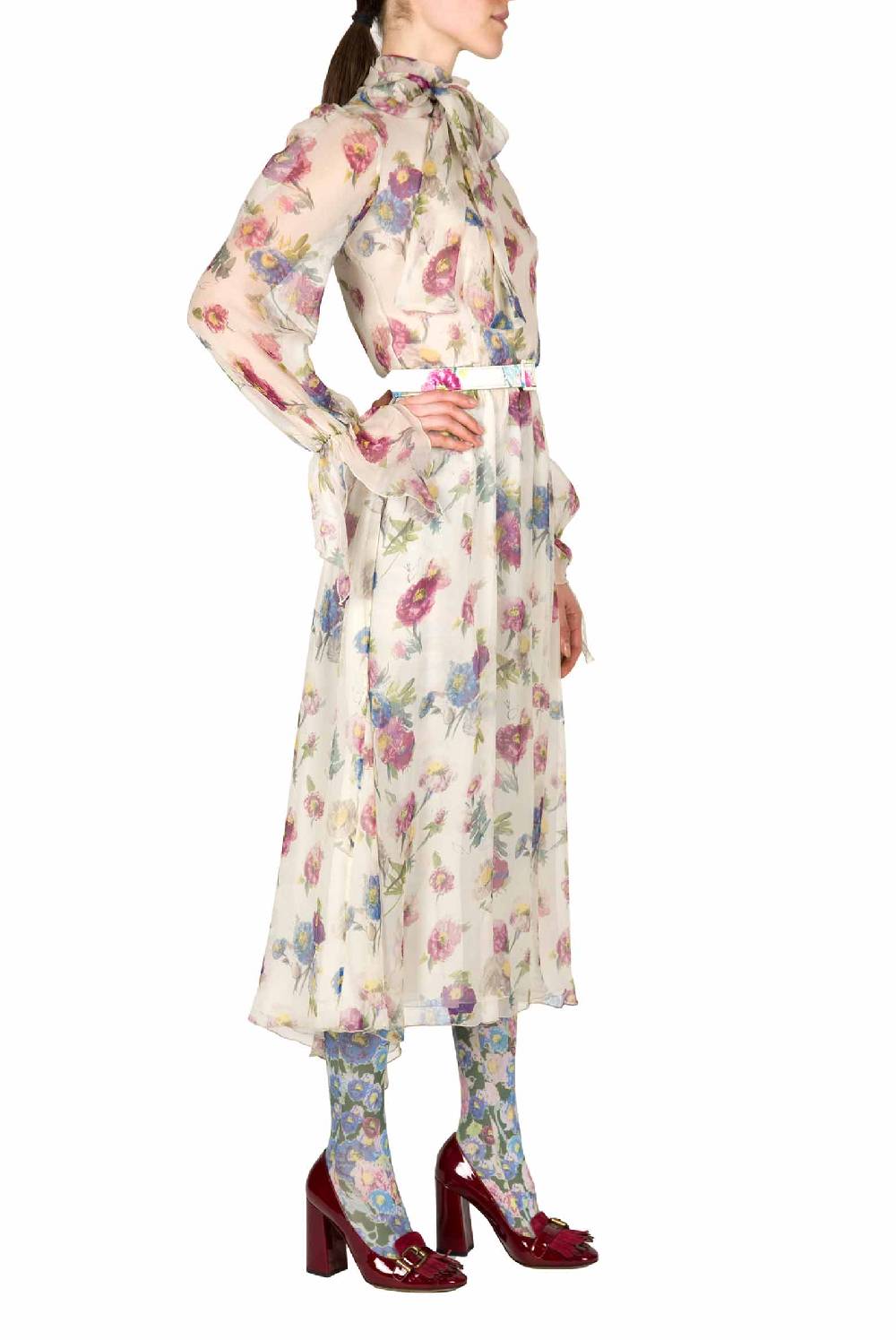 Luisa Beccaria Chiffon Macro Anemoni Abito Con Fascia Shopping Online