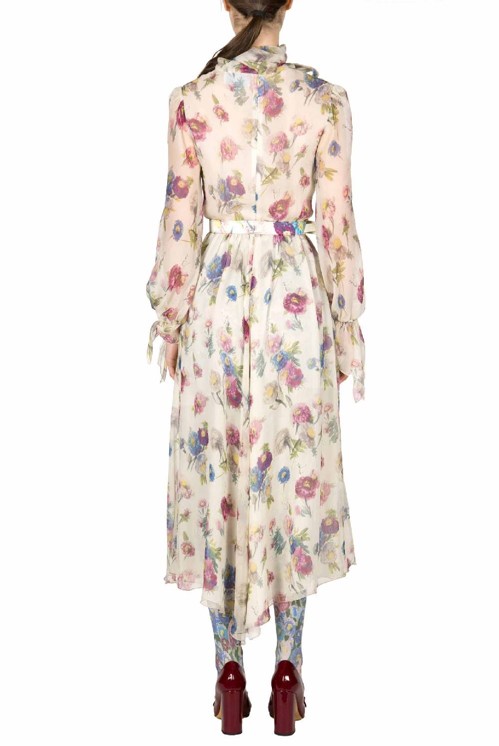 Luisa Beccaria Chiffon Macro Anemoni Abito Con Fascia Shopping Online