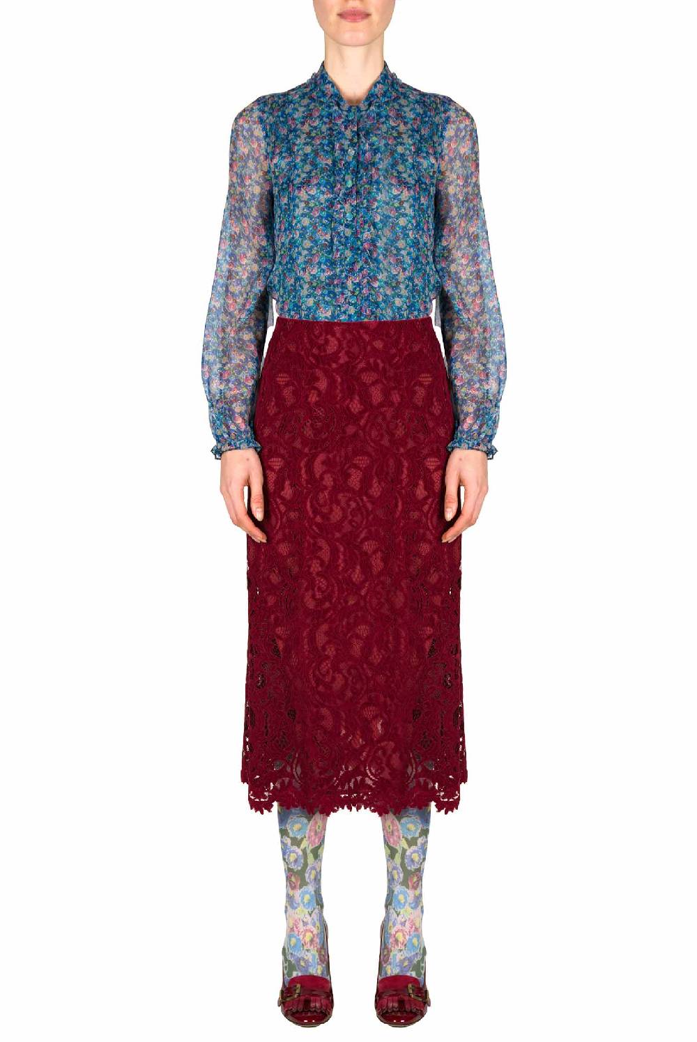 Luisa Beccaria Camicia in chiffon con micro anemoni Sottocosto