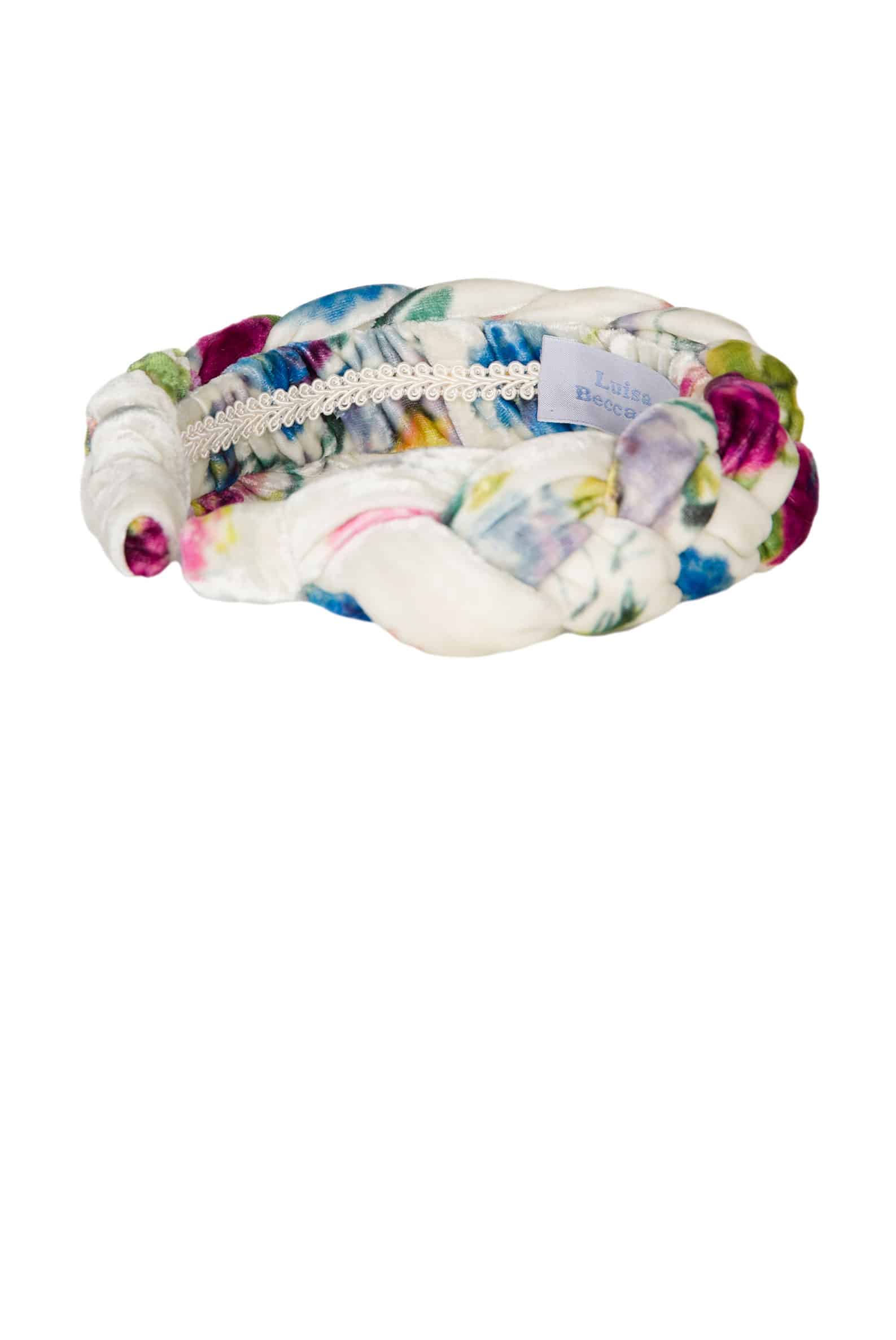 Luisa Beccaria Fascia per capelli intrecciata in velluto macro anemoni Sconto