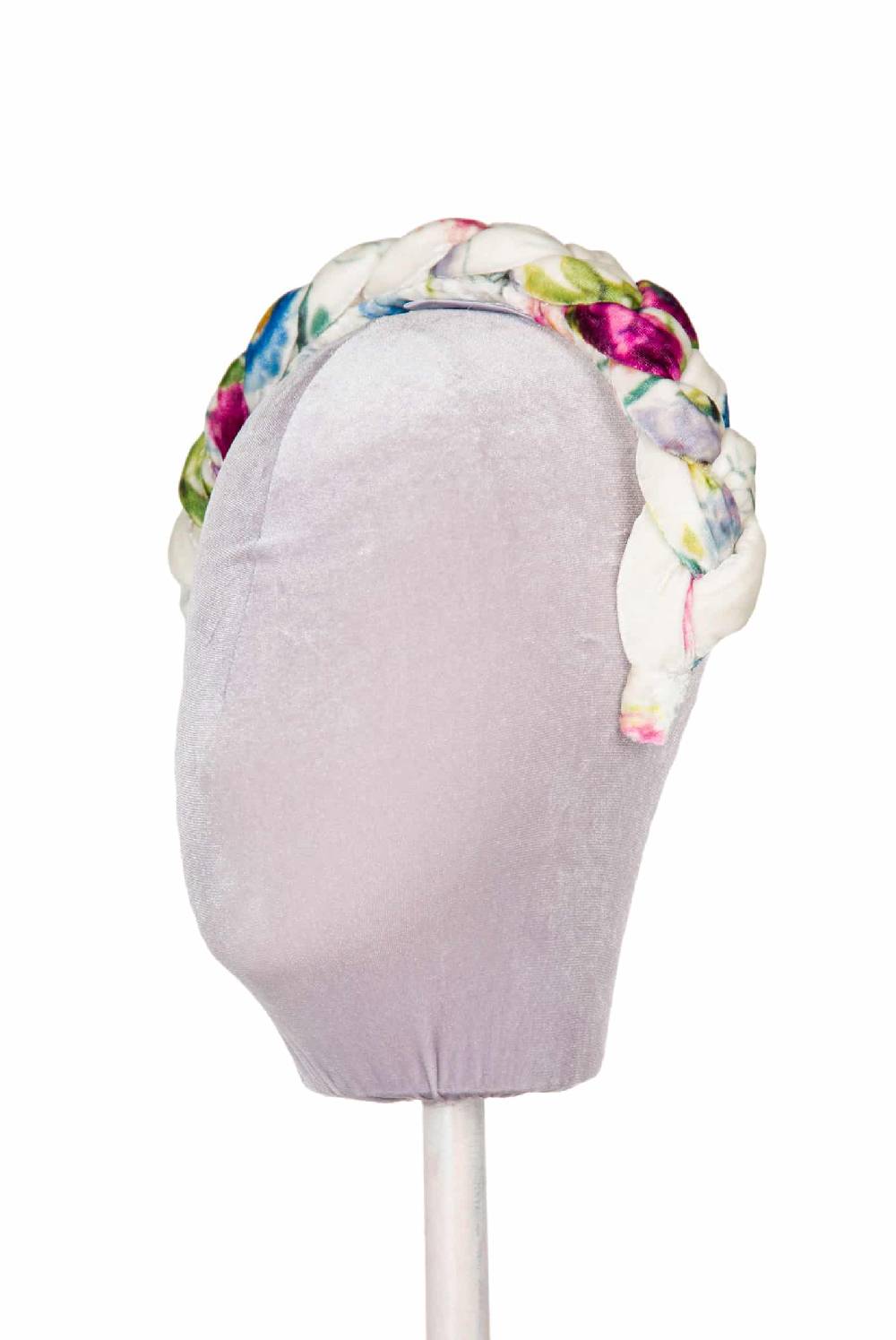 Luisa Beccaria Fascia per capelli intrecciata in velluto macro anemoni Sconto