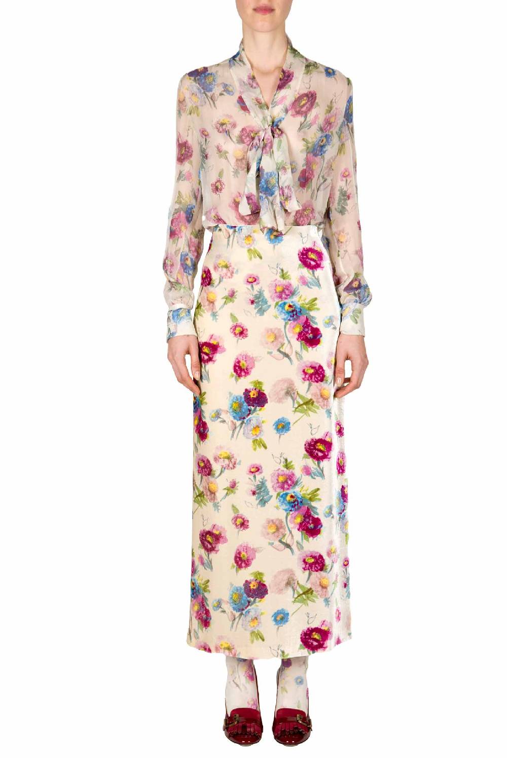 Luisa Beccaria Camicetta in chiffon stampata con macro anemoni Offerta
