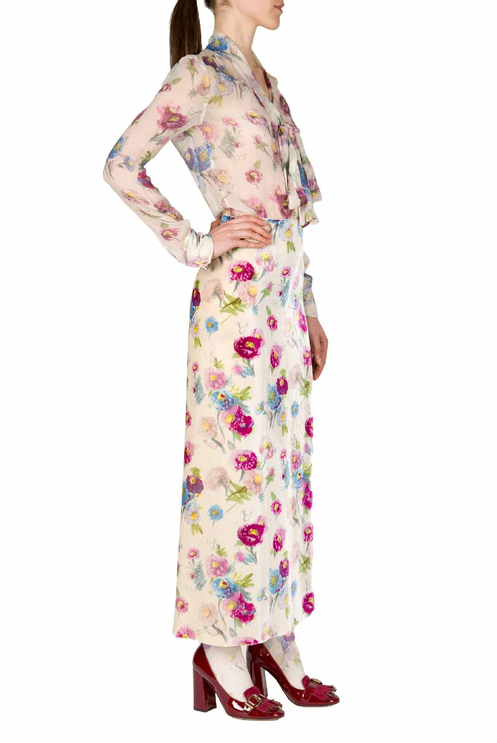 Luisa Beccaria Camicetta in chiffon stampata con macro anemoni Offerta