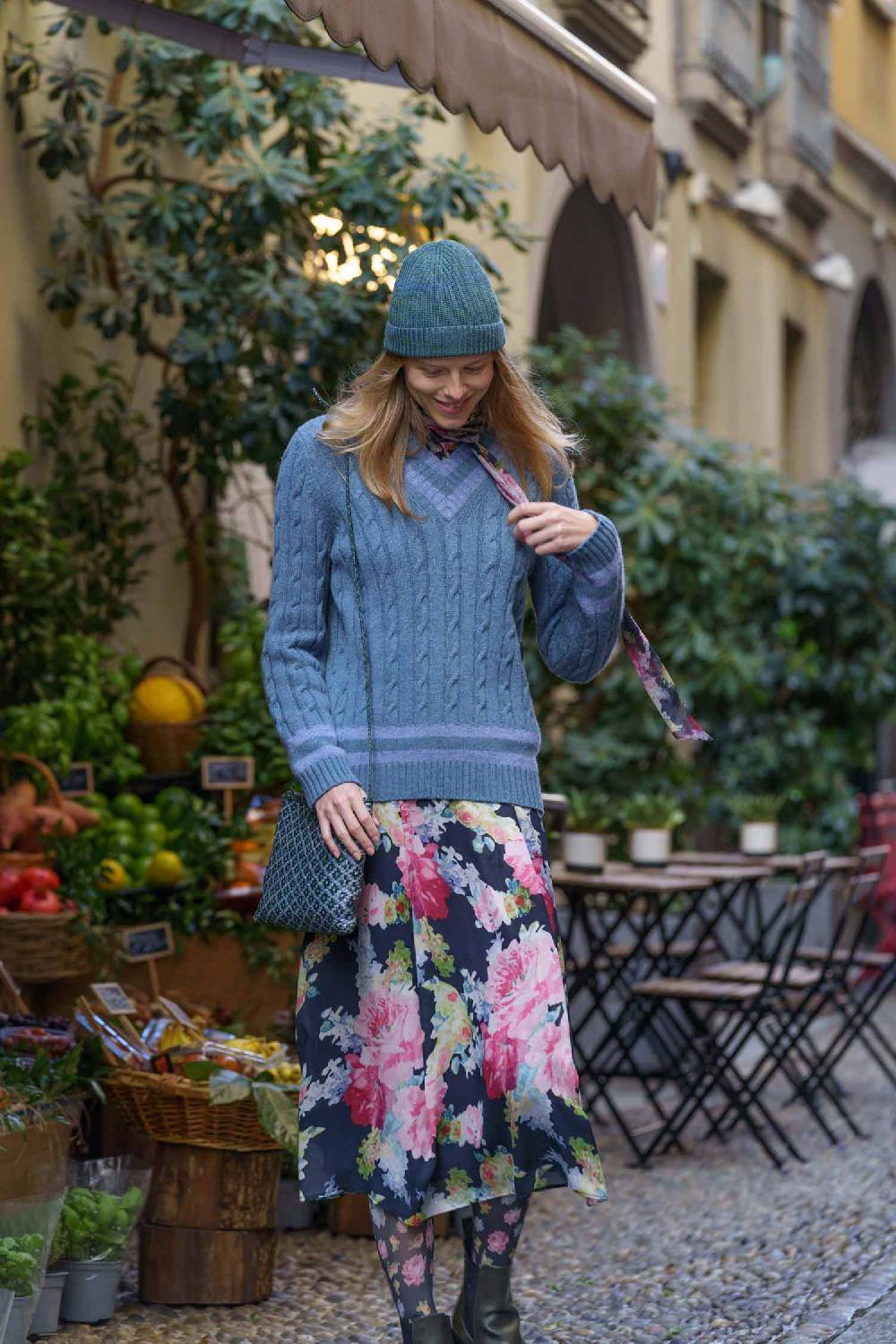 Luisa Beccaria Maglione scollo a V in cashmere a trecce petrolio Saldi